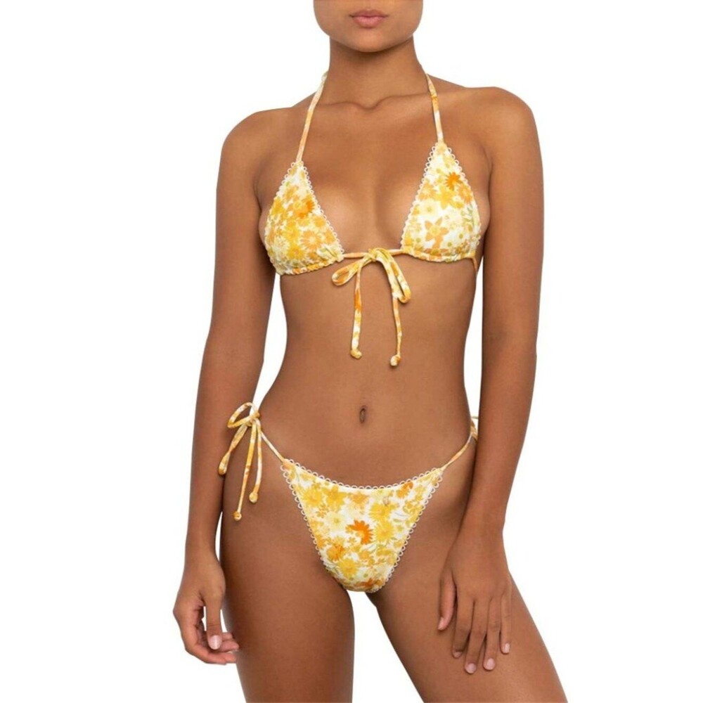 Bikinis Swimsuit Set floral cottagecore Triangle Bathing Suit Tie String XS